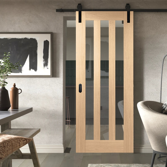 Idaho Utah Oak Clear Glazed Face Mounted Sliding Door Set