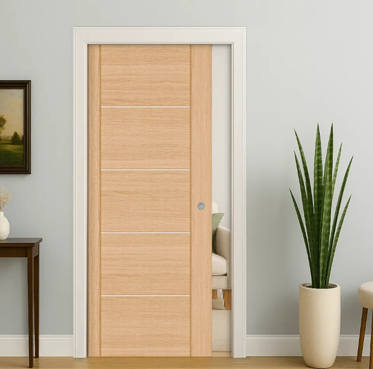 Valencia Oak Pocket Door Set Fully Finished