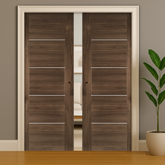 Valencia Walnut Double Pocket Door Set