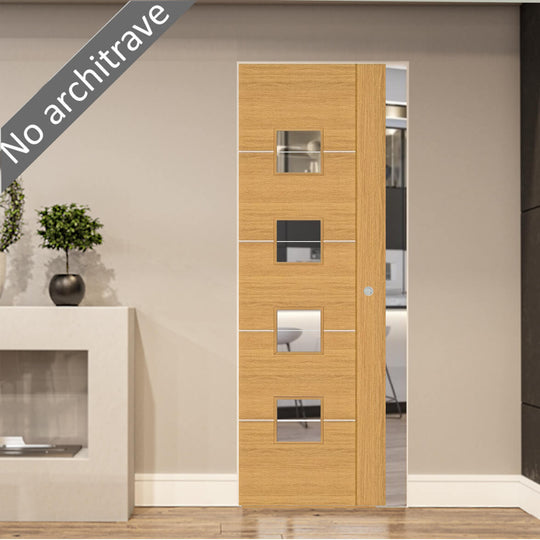 Valencia Oak Glazed Flush Pocket Door Set