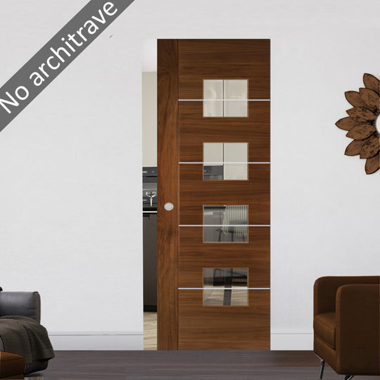 Valencia Walnut Glazed Flush Pocket Door Set