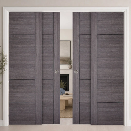 Vancouver 5P Ash Grey 4 Door Telescopic Pocket Door System