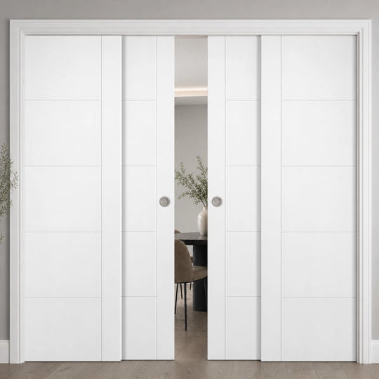 Vancouver 5P White 4 Door Telescopic Pocket Door System