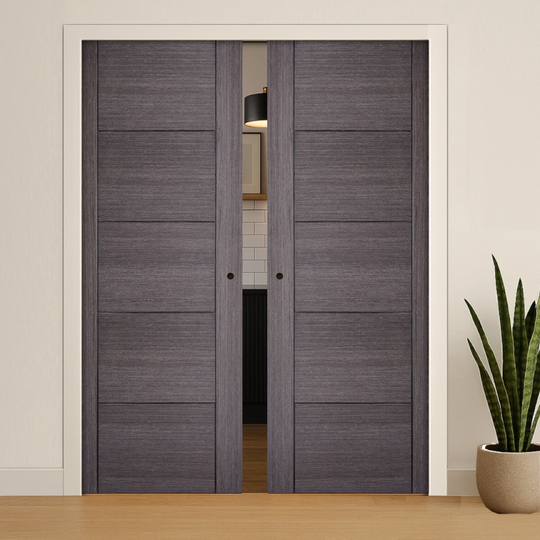 Vancouver 5P Ash Grey Double Pocket Door Set