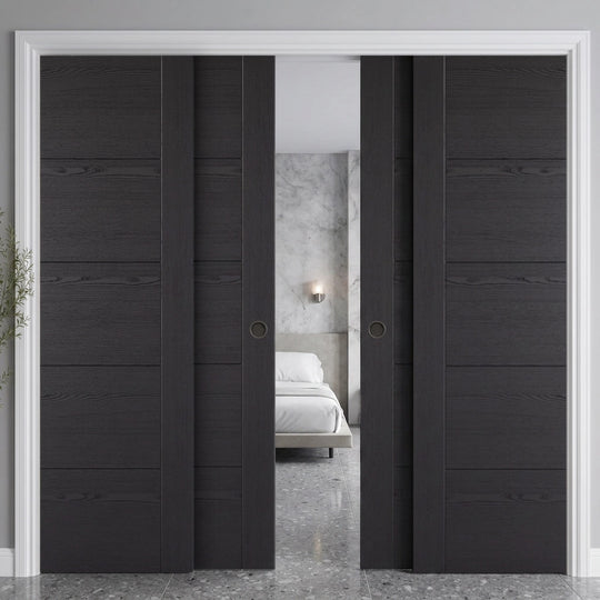 Vancouver Black Ash 5P Laminate 4 Door Telescopic Pocket Door System
