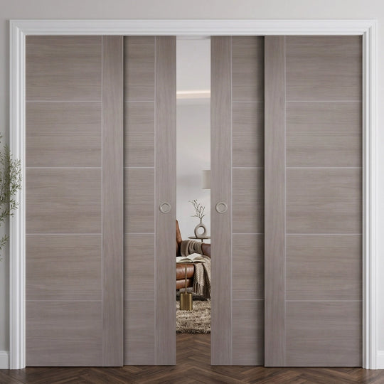 Vancouver Light Grey 5P Laminate 4 Door Telescopic Pocket Door System