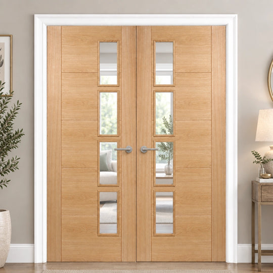 Contemporary Oak 6006 Offset Glazed Internal Door Pair