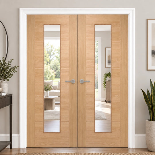 Contemporary Oak 6006 Long Light Clear Glazed Door Pair