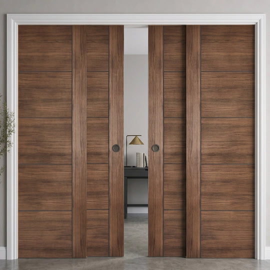 Vancouver Walnut 5P Laminate 4 Door Telescopic Pocket Door System