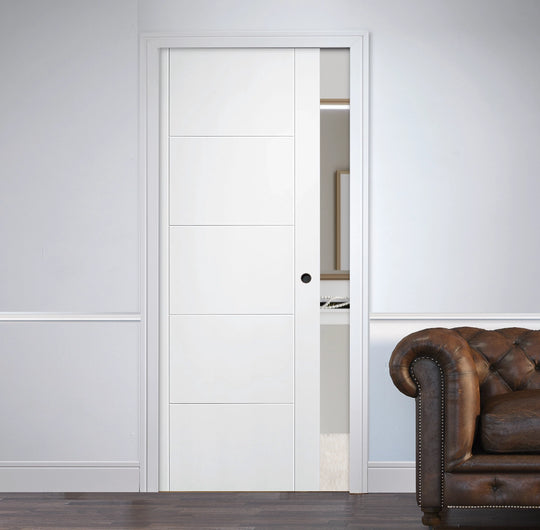 White Vancouver 5 Panel Pocket Door Set