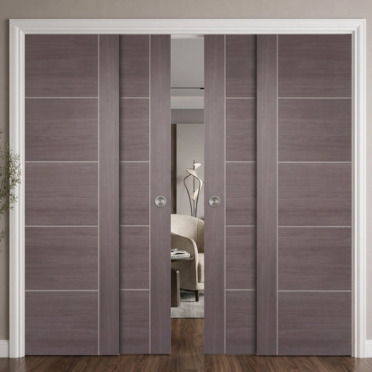 Vancouver Medium Grey 5P Laminate 4 Door Telescopic Pocket Door System