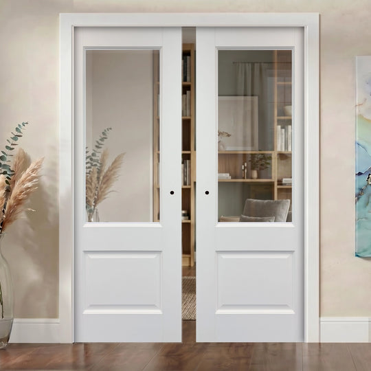 Vermont White Clear Glazed Double Pocket Door Set