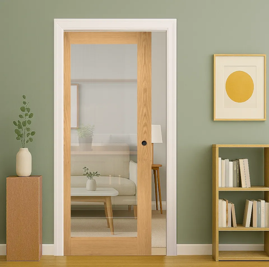 Walden Oak Clear Glazed Pocket Door Set