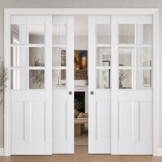 White Canterbury 2P Glazed 6L 4 Door Telescopic Pocket Door System
