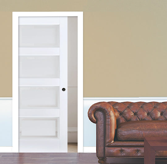 Solid White Contemporary 4L Pocket Door Set