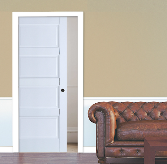 Solid White Contemporary 4P Pocket Door Set