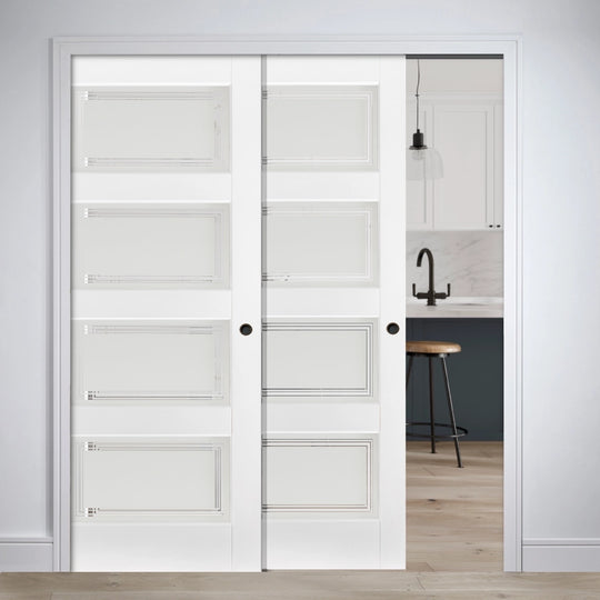 Solid White Contemporary 4L Telescopic Pocket Door System
