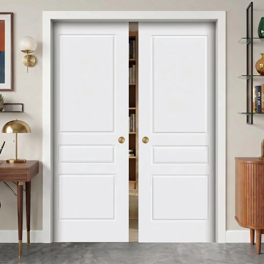 White Laminate 3 Panel Double Pocket Door Set