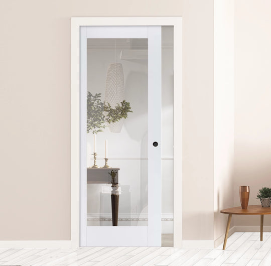 Pattern 10 White 1L Clear Glazed Pocket Door Set