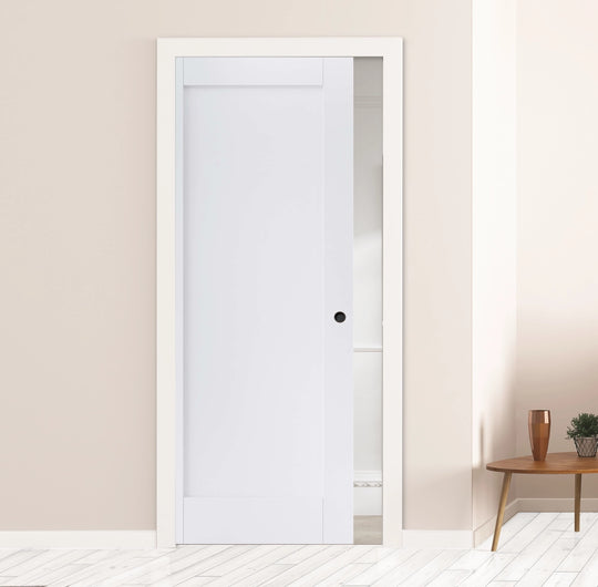 Pattern 10 White 1 Panel Pocket Door Set