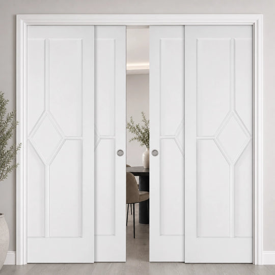White Reims 4 Door Telescopic Pocket Door System