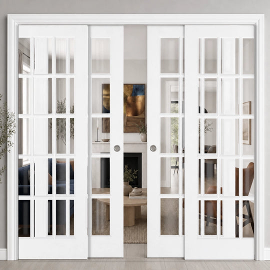 White SA Glazed 15L 4 Door Telescopic Pocket Door System