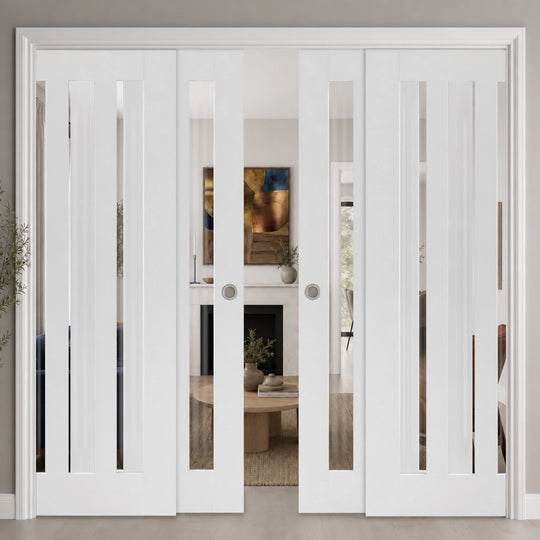 White Utah 3L Clear Glazed 4 Door Telescopic Pocket Door System