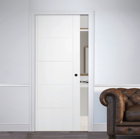 White Vancouver 5 Panel Pocket Door Set