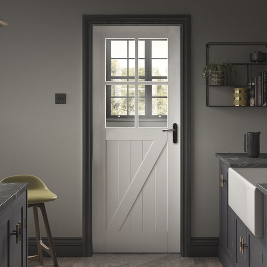 White Cottage Ledged Door with Clear Glass