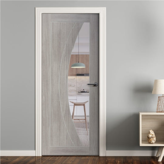 White Grey Laminate Salerno with Clear Glass Door