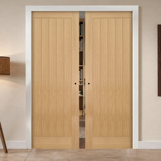 Wiltshire Oak Double Pocket Door System Fully Finished