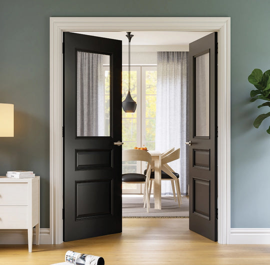 Windsor Black Clear Glazed Internal Door Pair Fully Finished