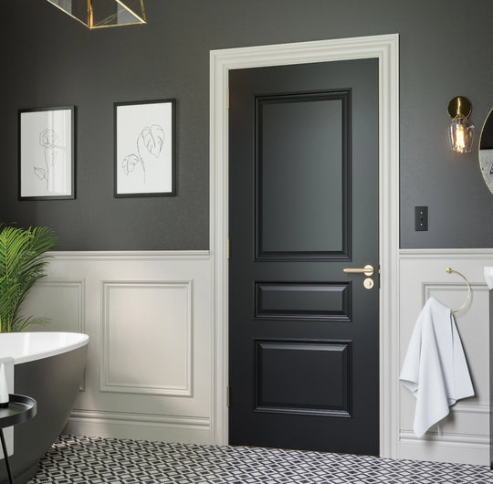 Windsor 3 Panel Black Fire Door Fully Finished