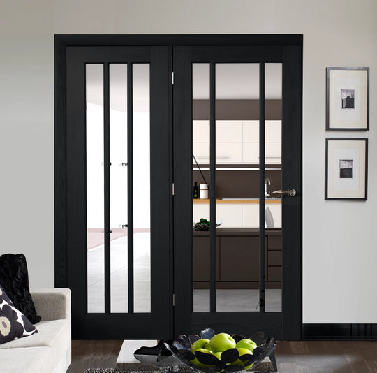 Worcester Clear Glazed Brushed Black Oak Single Door Room Divider with Side Panel