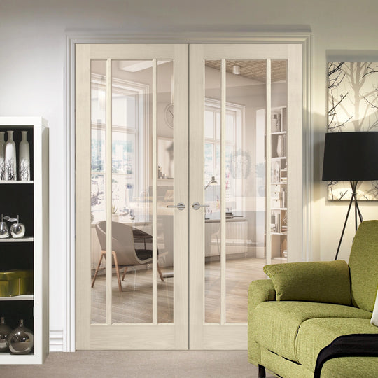 Oak Worcester Custom Stained Clear Glazed French Doors