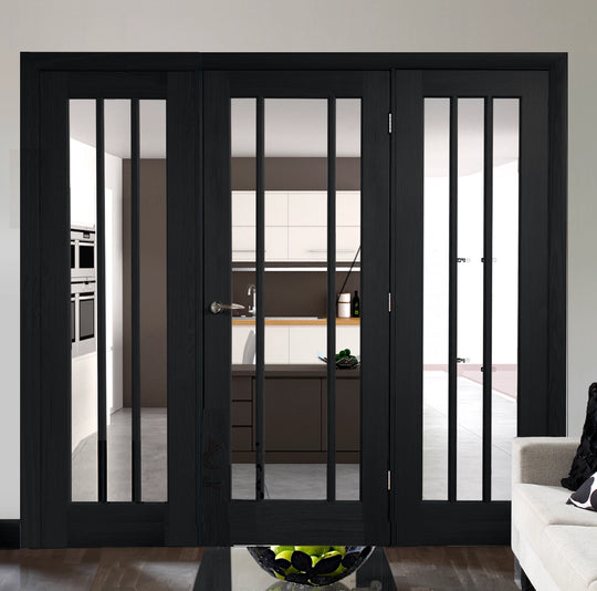 Worcester Clear Glazed Brushed Black Oak Room Divider with Side Panels