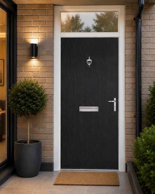 Anthracite Modern Flush External Fire Door Set with Fanlight