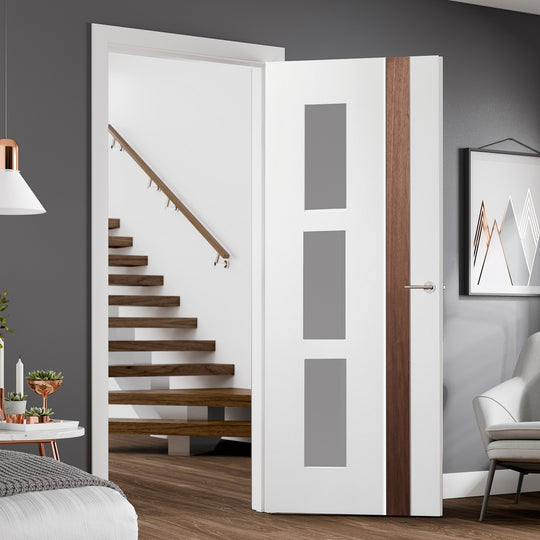 Praiano White Glazed Door with Walnut Insert