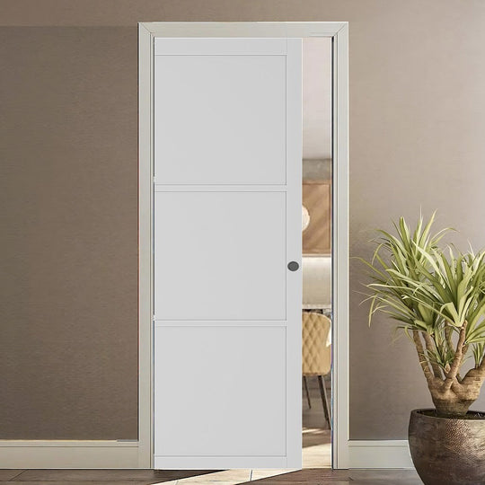 3 Panel White Pocket Door Set