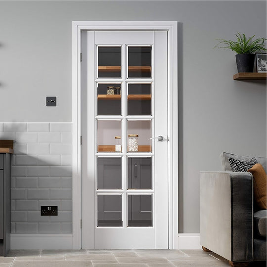 White Moulded 10 Light Glazed Door