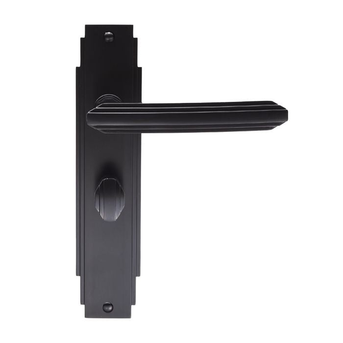 Deco Lever on Matt Black Bathroom Lock