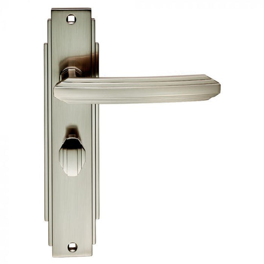 Deco Lever Satin Nickel Bathroom Lock Handle