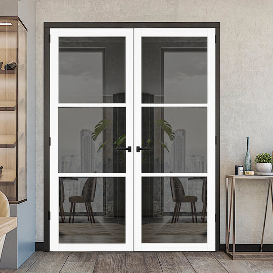 3L White Tinted Glazed Custom Made Industrial Style Door Pair