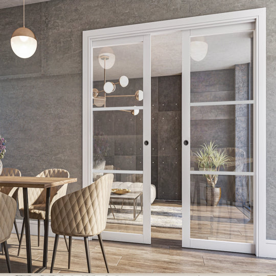 White 3L Clear Glazed Double Pocket Door Set