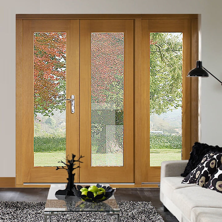  LA PORTE OAK 4FT FRENCH DOORS WITH 1 SIDE PANEL