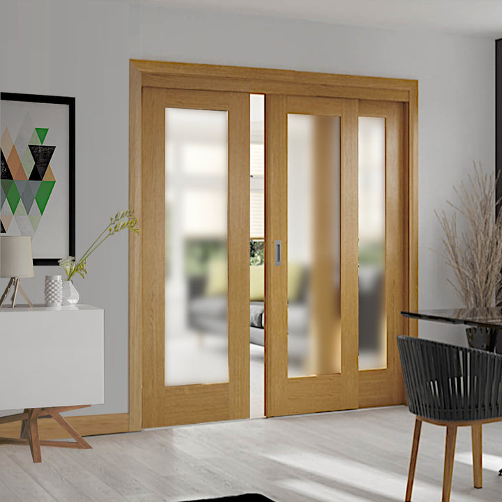 Oak Pattern 10 Sliding Door System with Fixed Panels (obscure glass)