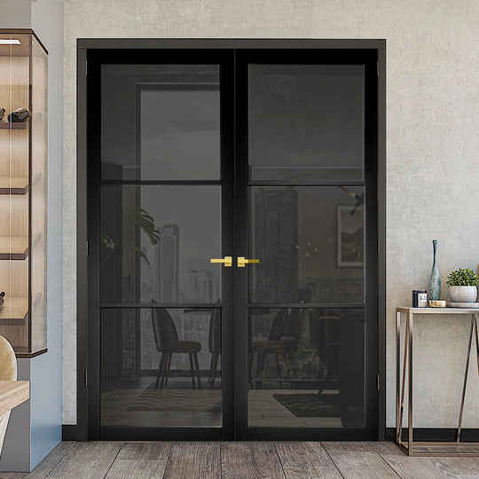 Black 3L Tinted Glazed Industrial Style Door Pair