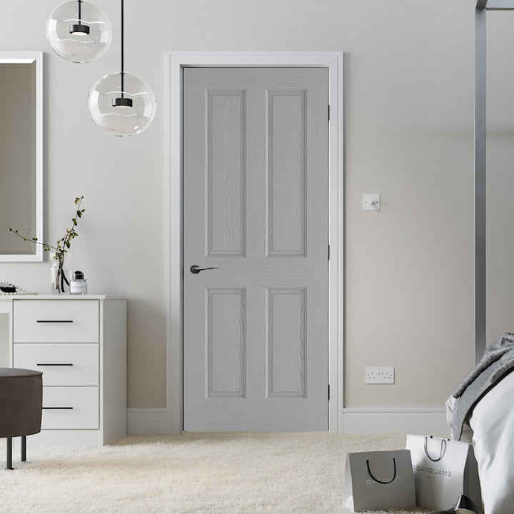 Grey Moulded Textured 4 Panel Fire Door