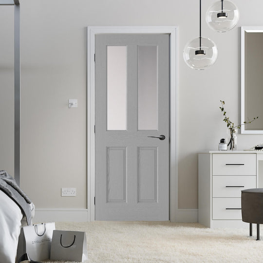 Grey Moulded Textured 2P/2L Glazed Internal Door