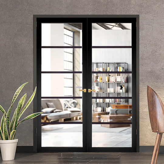 Black 5L Clear Glazed Custom Made Industrial Style Door Pair